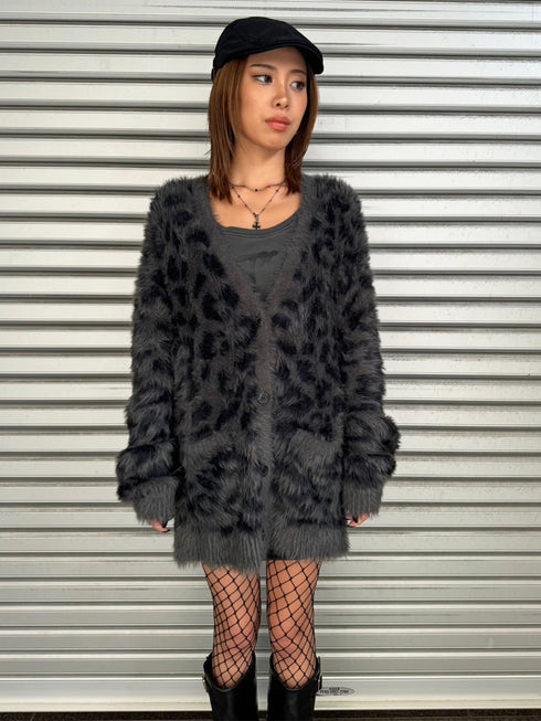 レオパード柄シャギーニットカーディガン